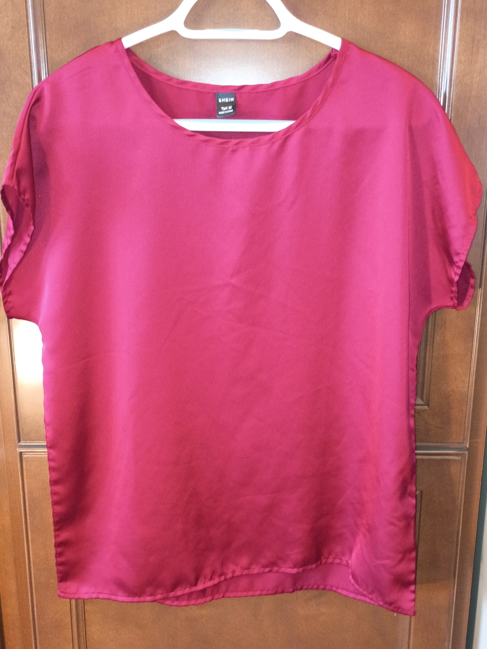 SHEIN Women's Satin Short Sleeve Blouse - Burgundy